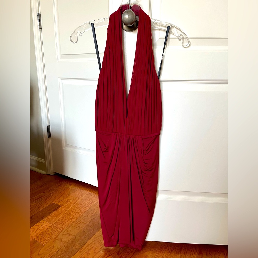 Elegant Bebe Burgundy Halter Dress, size XXS, brand new with tags NWT